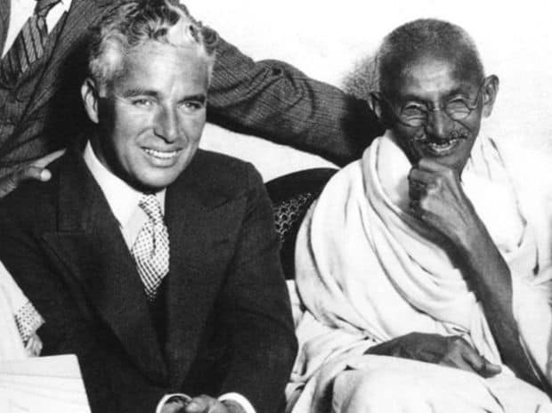 Charlie Chaplin and Mahatma Gandhi.