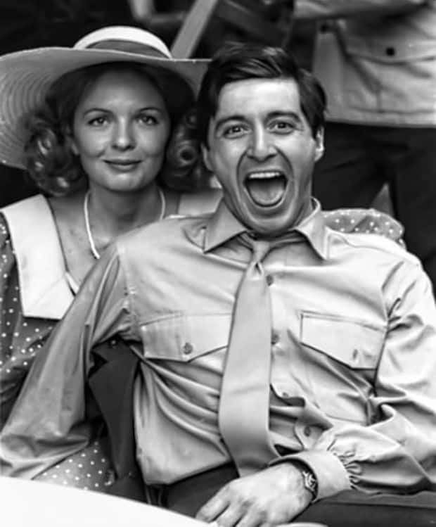 Diane Keaton and Al Pacino on The Godfather set, 1972.