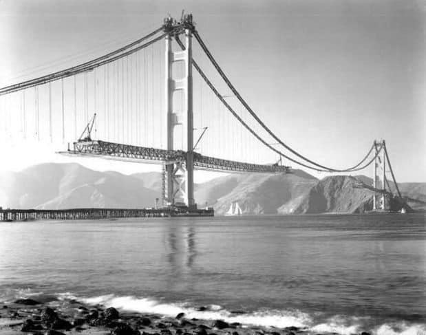 Golden Gate bridge under construction, San Francisco. 1937